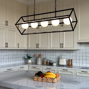 ALOADECOR 5-Light Matte Black Bubble Chandelier Square/Rectangle Industrial Light  Fixrures for Dining Room - 1 of 4