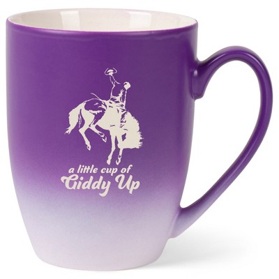 100 North Bucking Bronco 10 Ounce Purple and White Two Toned Ombre, Comfortably Fits Your Hands, Ceramic Tea Coffee Cup Mug, A Little Cup Of Giddy Up