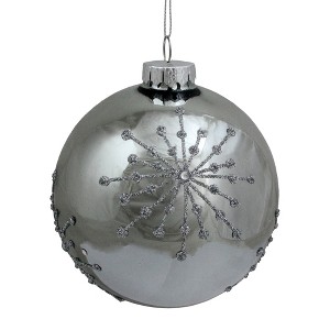 Northlight Glittered Snowflakes Shiny Christmas Ball Ornament - 4" (101mm) - Silver - 1 of 4