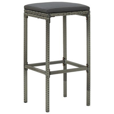 Gray Metal and Poly Rattan Bar Stools with Cushions, Set of 6
