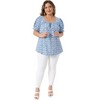 Women's Plus Size Floral Tie Front Scoop Neck Short Sleeve Summer Casual Blouses - Agnes Orinda - 3 of 4