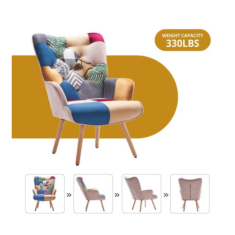 FERPIT Upholstered Wingback Accent Chair & Rocking Chair with Rubberwood Legs & Rockers, 3 of 9