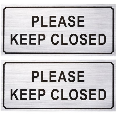 Juvale 2-Pack Please Close Signs - Please Keep Closed Gate Signs, Close Signs for Dog Gate, Business and Home Use, Silver - 7.87 x 3.6 inches