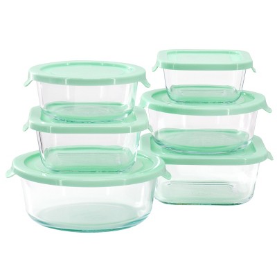 Gibson 12 Piece Glass Storage Container Set with Plastic Lids in Mint