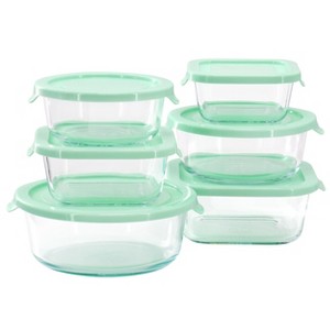 Gibson 12 Piece Glass Storage Container Set with Plastic Lids in Mint - 1 of 4