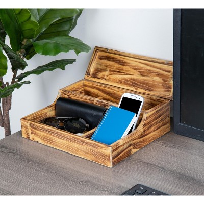 Rustic Torched Wood 7-Compartment Valet Tray Organizer