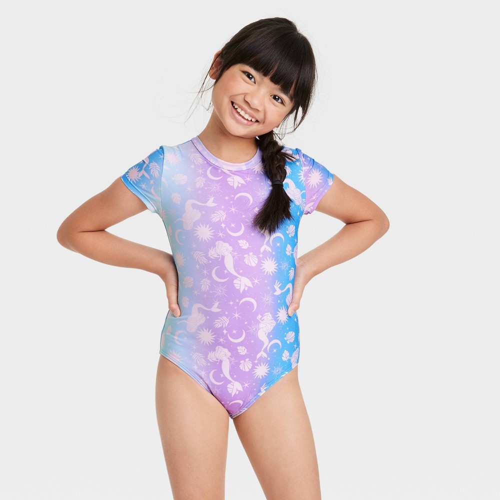 Girls' Mermaid One Piece Rash Guard - Cat & Jack™ L