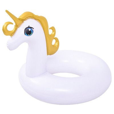 Pool Central 21.5" White Inflatable Unicorn Children's Swimming Pool Ring