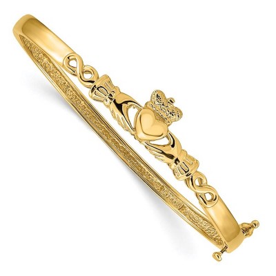 Black Bow Jewelry 4mm 14k Yellow Gold Solid Claddagh Hinged Bangle Bracelet