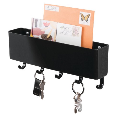 Matte Black Mail Sorter Shelf with Key Hooks – MyGift