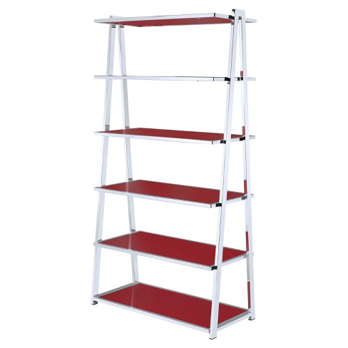 71 Decorative Bookshelf Red Chrome Acme Furniture Target