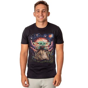 Seven Times Six Star Wars The Mandalorian Shirt Men's Grogu Painting Short Sleeve Tee Black - 1 of 4