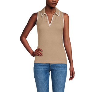 Lands' End Women's Drapey Rib Sleeveless Johnny Collar Polo Shirt - 1 of 3