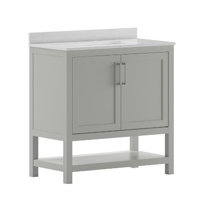 36 Contemporary Bathroom Vanity With Top Sink, 2 Soft Close Doors, And 6  Drawers, Gray - Modernluxe : Target