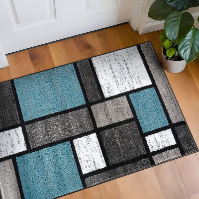 Blue Geometric Modern Synthetic Area Rug 2'7" x 4'
