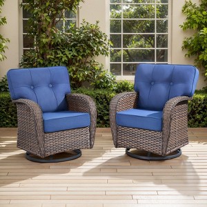 Belord Swivel Patio Chairs Set of 2, Wide Backrest Outdoor Swivel Glider Rocking Chairs with All Weather Brown Wicker with Comfort Thick Cushion - 1 of 4