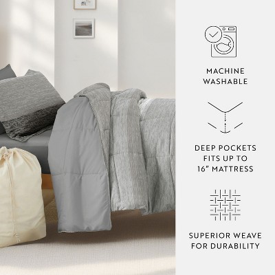 Becky Cameron 8PC Dorm Bedding Bundle, Patterned Comforter Set, Solid Sheet Set, Pillows, Laundry Bag - Becky Cameron, Forget Me Not Navy, Twin Extra Long — фото 6