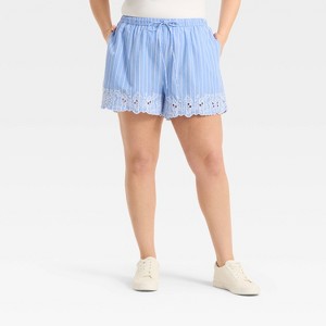 Women's High-Rise Eyelet Hem Poplin Pull-On Shorts - Future Collective - 1 of 3