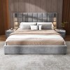 King/Queen Size Upholstered Platform Bed Frame with Wide Headboard, Reading Lamp and USB Port, Velvet, Gray - ModernLuxe - image 2 of 4