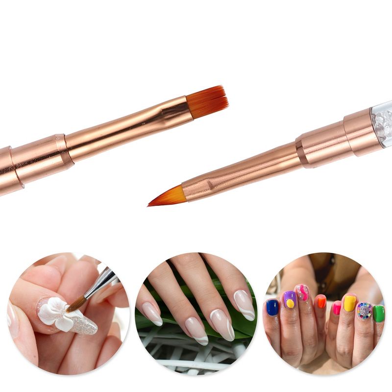 Unique Bargains Double Ended Nail Art Brush Gel Polish Nail Art Design Pen Painting Brush Tools for Home DIY Manicure Rose Gold Tone, 2 of 7