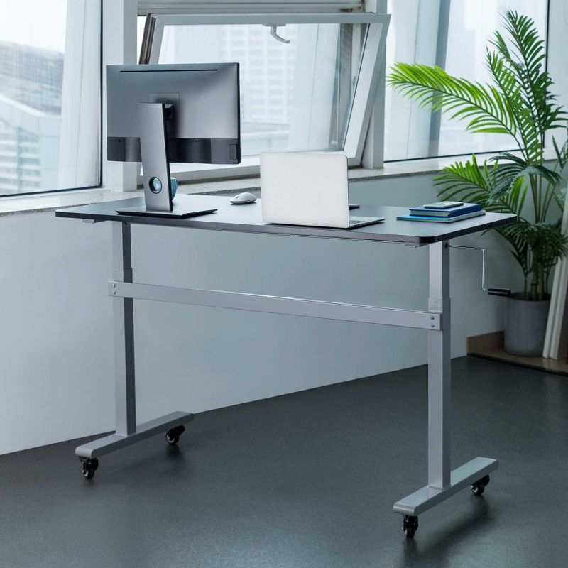 Tranzendesk Standing Desk – 55" Manual Height Adjustable Workstation – Black with Silver Legs – Stand Steady, 4 of 13