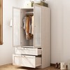 Hitow Modern Gray Armoire Set Frosted Glass Doors Woodgrain Finish Cream Style - 3 of 4