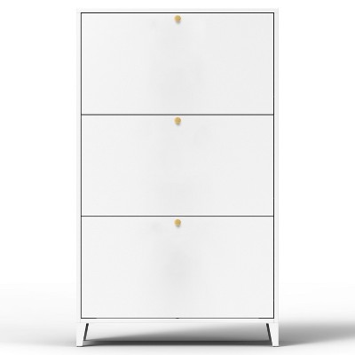 TIRAMISUBEST White 3-Drawer Steel Shoe Cabinet - Freestanding Flip-Door Storage Organizer for Entryway, Hallway or Bedroom (Assembly Required)