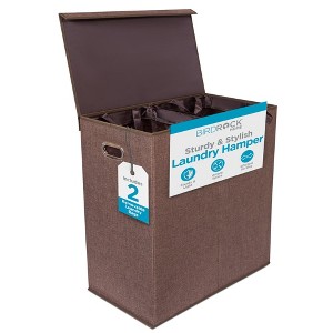 BirdRock Home Double Linen Laundry Hamper with Lid and Removable Liners - Brown - 1 of 4