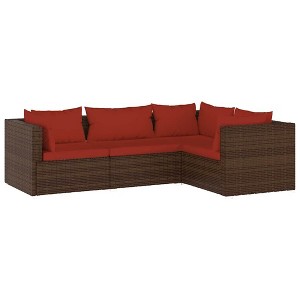 vidaXL Outdoor Patio Lounge Set - 4 Piece Comfortable, Modifiable, and Durable with Cushions - Poly Rattan in Brown - 1 of 4