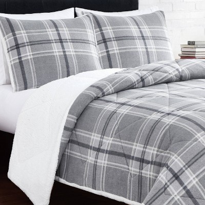 Gray Plaid Full Down Alternative Microfiber Comforter Set