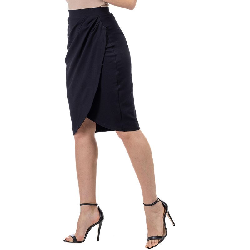 24seven Comfort Apparel Womens Elastic Waist Knee Length Tulip Pencil Skirt, 2 of 5