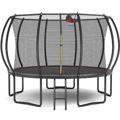 HFYee 8/12/14FT Starter Trampoline Kit Soft Basketball Board & Inflator for Ages 4+ Blue Safety Net