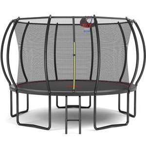 HFYee 8/12/14FT Starter Trampoline Kit Soft Basketball Board & Inflator for Ages 4+ Blue Safety Net - 1 of 4