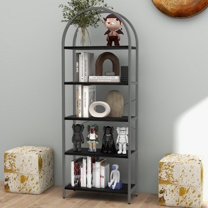 70.8" 5 Tiers Bookshelf, Arched Display Racks Tall Standing Bookshelves Metal Frame Modern Storage Rack Shelf Large Wood Book Shelf - 1 of 4