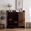 ORRD 5-Tier Shoe Cabinet with Shutter Doors, Large Wooden Organizer with Adjustable Shelves, Dark Walnut - 3 of 4
