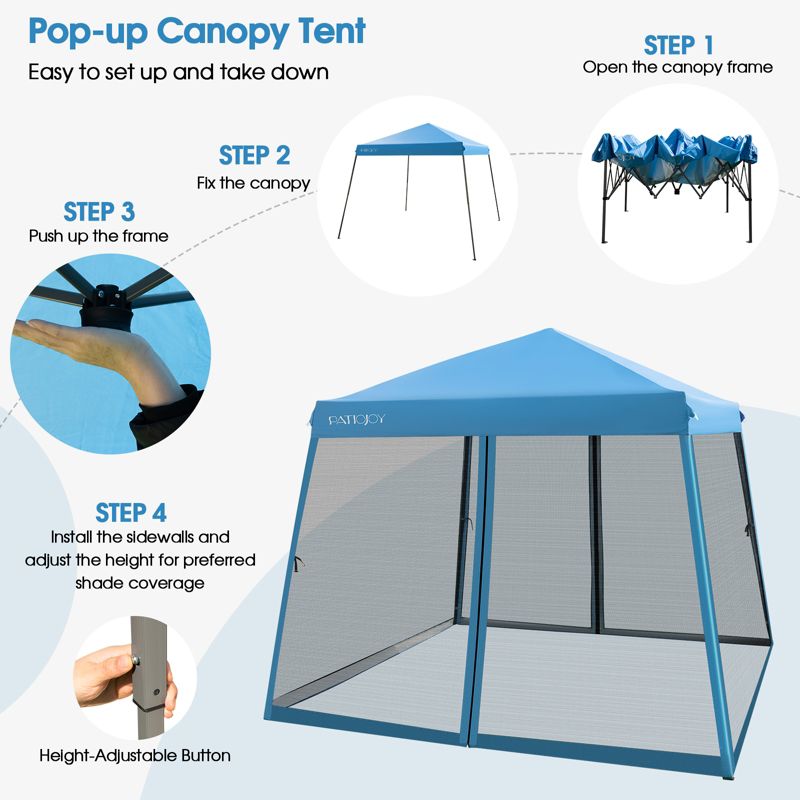 Costway 10x10Ft Patio Outdoor Instant Pop-up Canopy Slant Leg Mesh Tent Folding White/Blue/Grey, 4 of 10