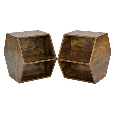 Gulches 2 Pieces 15 Inch High Brown Finished Hexagonal Nightstand with 2 Open Shelves