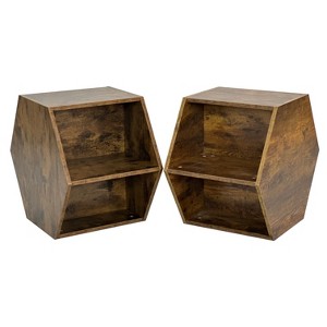 Gulches 2 Pieces 15 Inch High Brown Finished Hexagonal Nightstand with 2 Open Shelves - 1 of 4