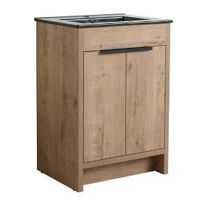 ChicFurnit Bathroom Vanities 24 Inch Freestanding Vanity with Soft Close Doors and Shelf for Bathroom, Brown, 24"*18.3"*34.3" - 1 of 4