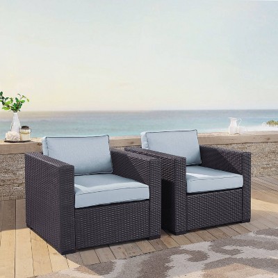 Biscayne Blue and Brown Wicker Patio Arm Chairs with Cushions