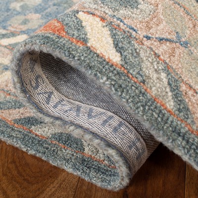 Handmade Tufted Floral Blue Wool Runner Rug - 2'3" x 9'