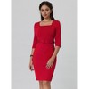 Hobemty Women's Vintage Square Neck Puff Sleeve Belted Pencil Dresses - 2 of 4