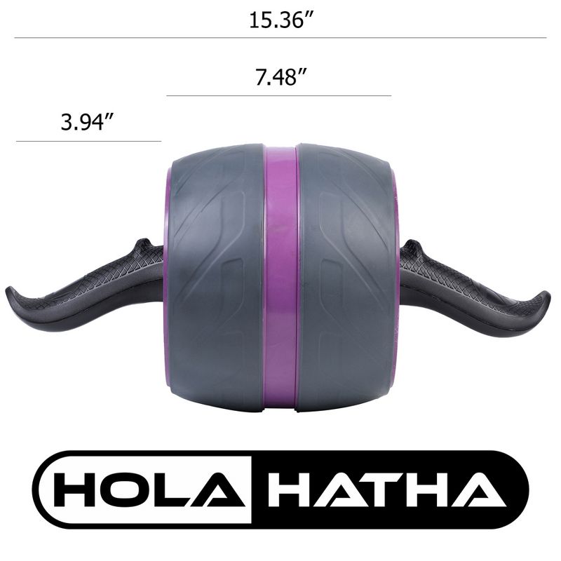 HolaHatha Portable Exercise Abdominal Core Building Workout Stainless Steel Non Slip Ab Roller Wheel with Knee Pad for Home Gym Fitness, Purple, 4 of 8
