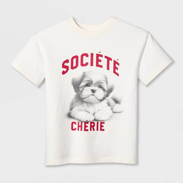 Playera de niña manga corta 100% algodón 'Dog' talla grande con gráfico - Cat & Jack™ Crema 2