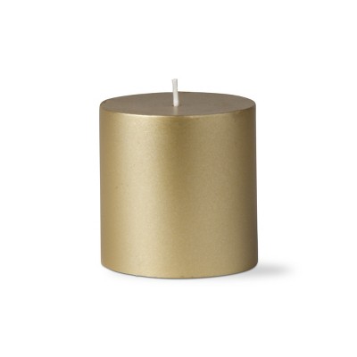 tagltd Gold Metallic Pillar Paraffin Wax Candle 3X3 Unscented Drip-Free Long Burning 30 Hours For Home Decor Wedding Parties