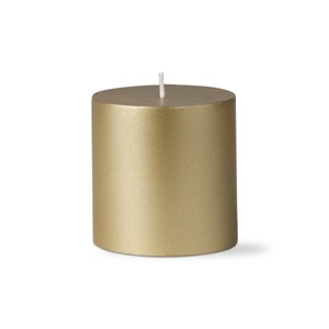 tagltd Gold Metallic Pillar Paraffin Wax Candle 3X3 Unscented Drip-Free Long Burning 30 Hours For Home Decor Wedding Parties - 1 of 4