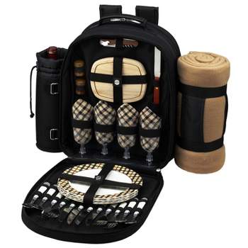 Picnic at Ascot - Deluxe Equipped 4 Person Picnic Backpack with Cooler, Insulated Beverage Holder & Blanket