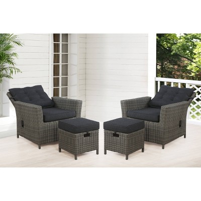 Asti 4-Piece Gray Wicker Outdoor Seating Set with Reclining Chairs and Ottomans