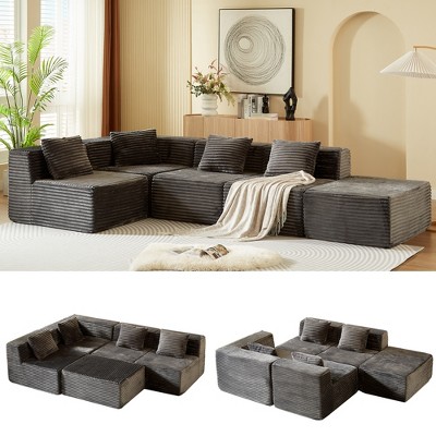 Boneless Corduroy Upholstered Modular L-Shaped Sectional Sofa for Living Room, Deep Seat Cloud Couch with High-Density Memory Foam, No-Assembly