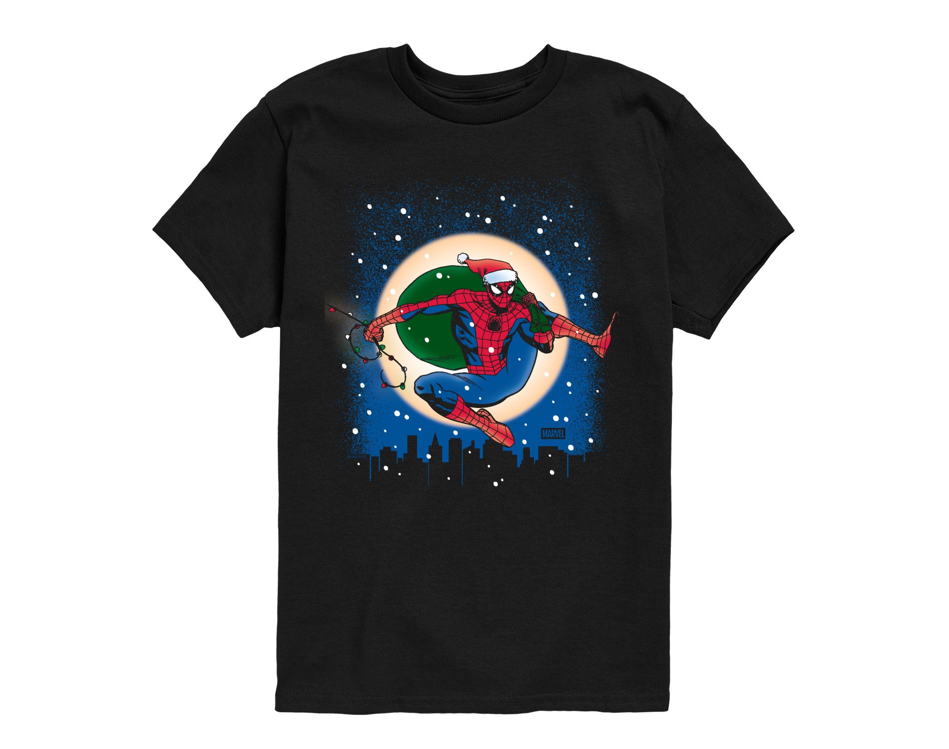 Boys' Marvel Spider Man Christmas Short Sleeve Graphic T-Shirt - Black - Medium